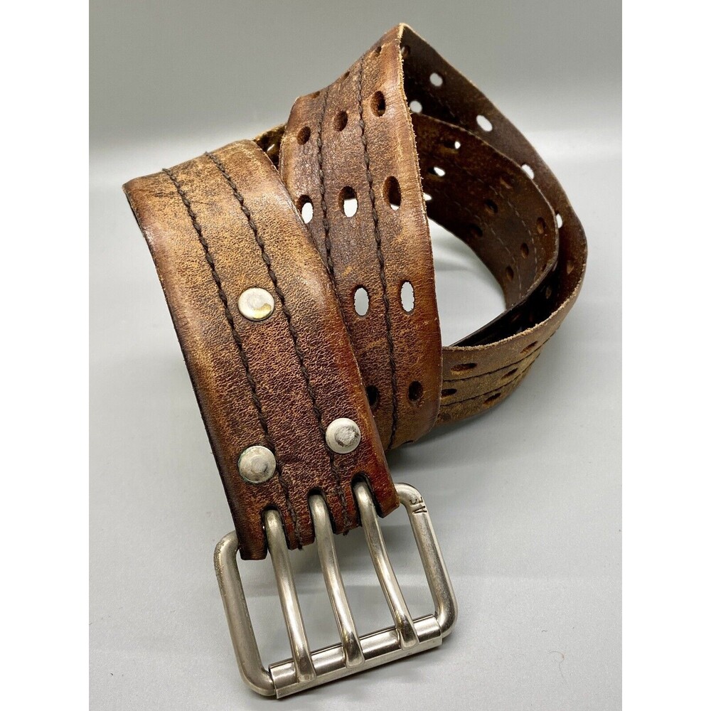 Vintage American Eagle Outfitters Triple Tang Silver Buckle Leather Belt Size 34